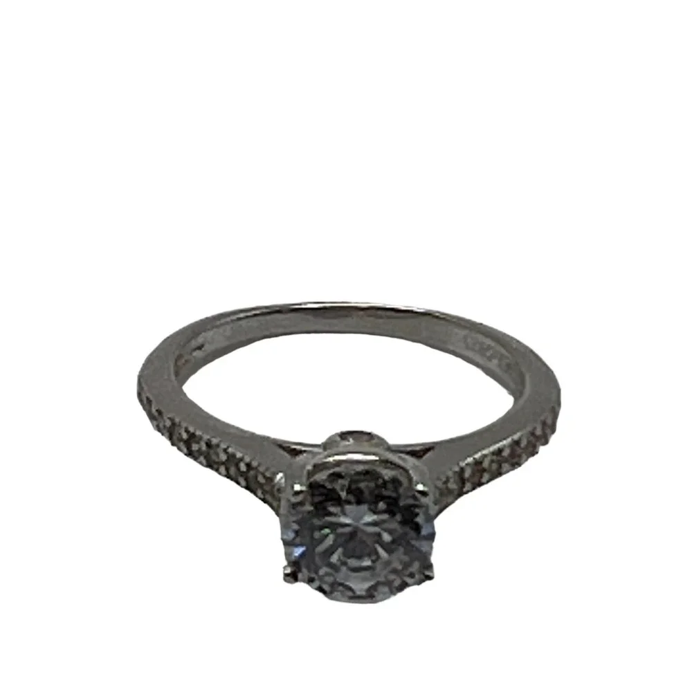 Womens Engagement Ring Large Clear Center Stone Accent Stones‎ Sterling Size 6.5